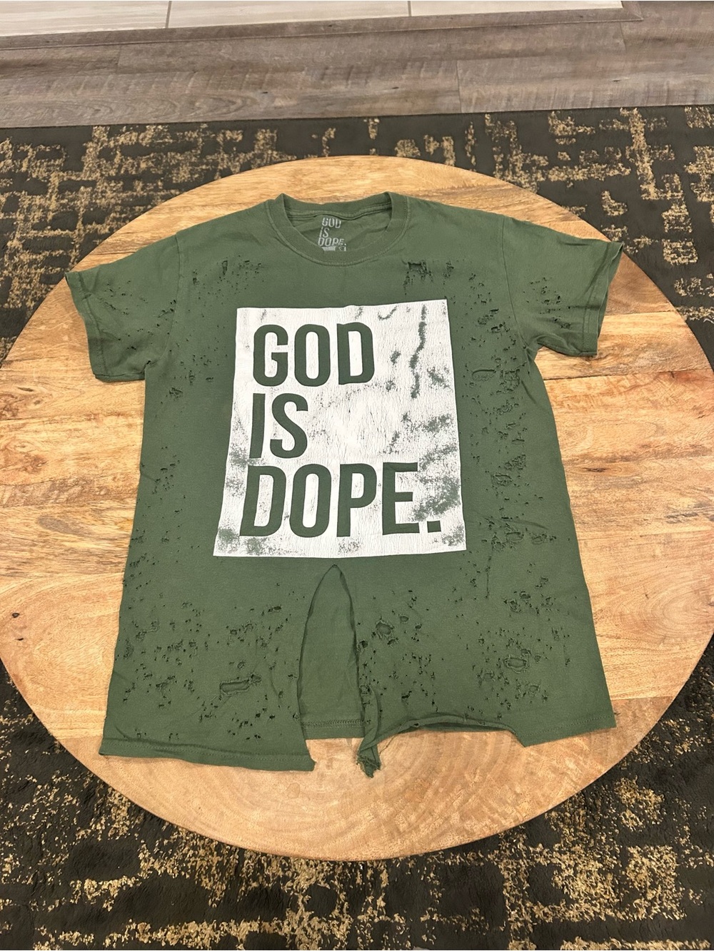 God Is Dope - Green/White Logo T-shirt Distressed Size Small